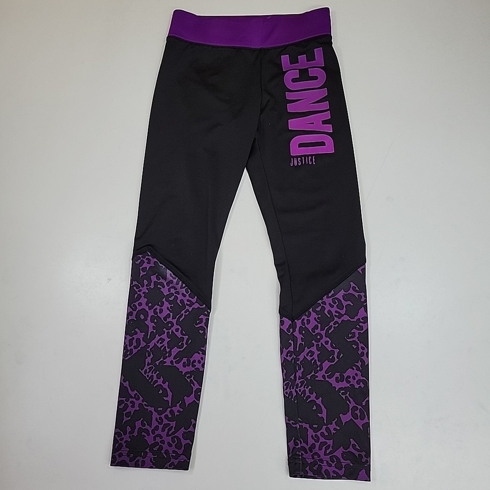 Justice Girls Leggings Yoga Pants Size 8 Workout Active Wear Purple/Black Preppy